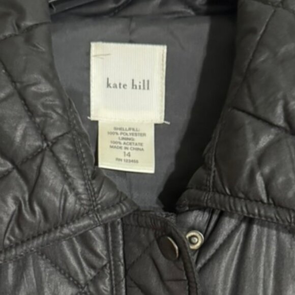 Kate Hill Casual Quilted Black Jacket -Collared, Button Front, Lined  Sz. 14 - Picture 3 of 7